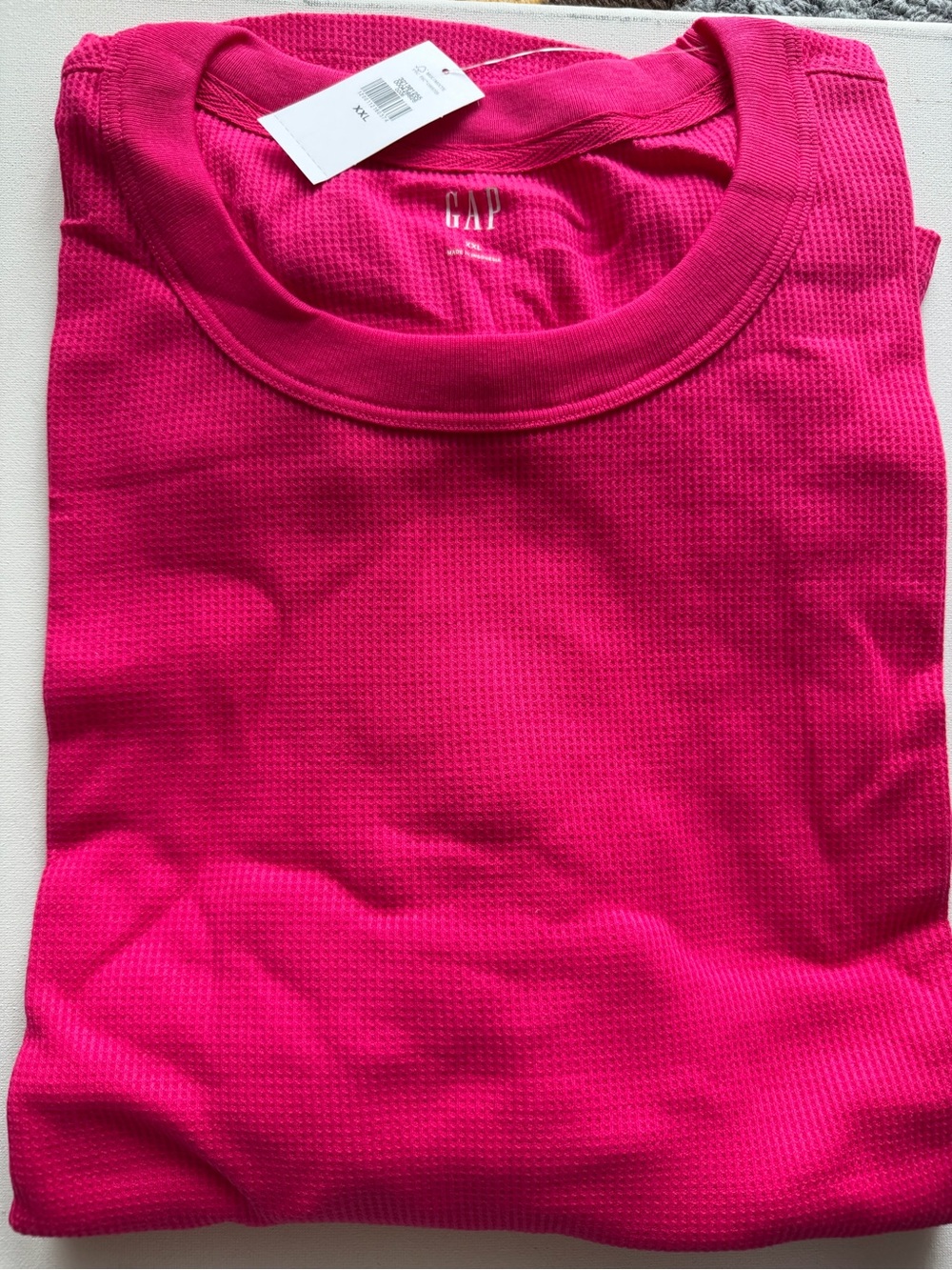 GAP Bright Pink Waffle-Knit Crewneck long sleeve top